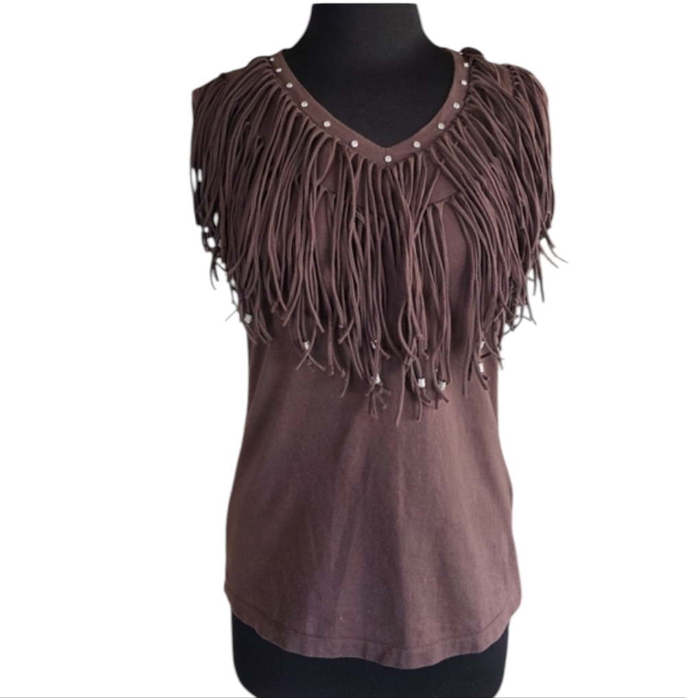 Western Vintage Y2K Brown Fringe Tank Top Ethyl Medium Festival Coastal Cowgirl